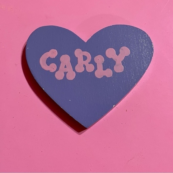 Trinket Box Hand Painted Pink & Purple Wooden Carly Heart Vintage 80s - Picture 7 of 8